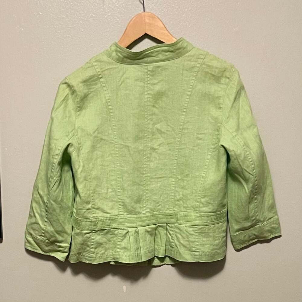 Multiples‎ Women's Lime Green 100% Linen Jacket Ribbon Trim Pleats - Picture 3 of 6